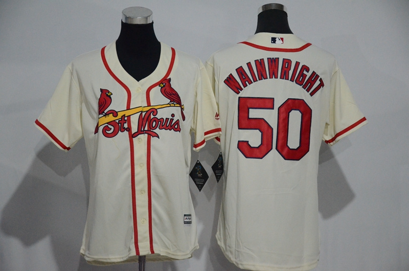 Womens 2017 MLB St. Louis Cardinals #50 Wainwright Cream Jerseys->women mlb jersey->Women Jersey